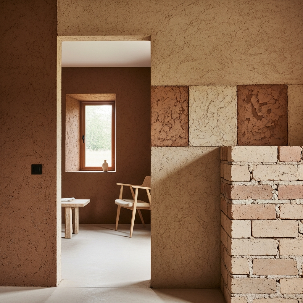 Innenwand mit Lehm- und Kalkputz